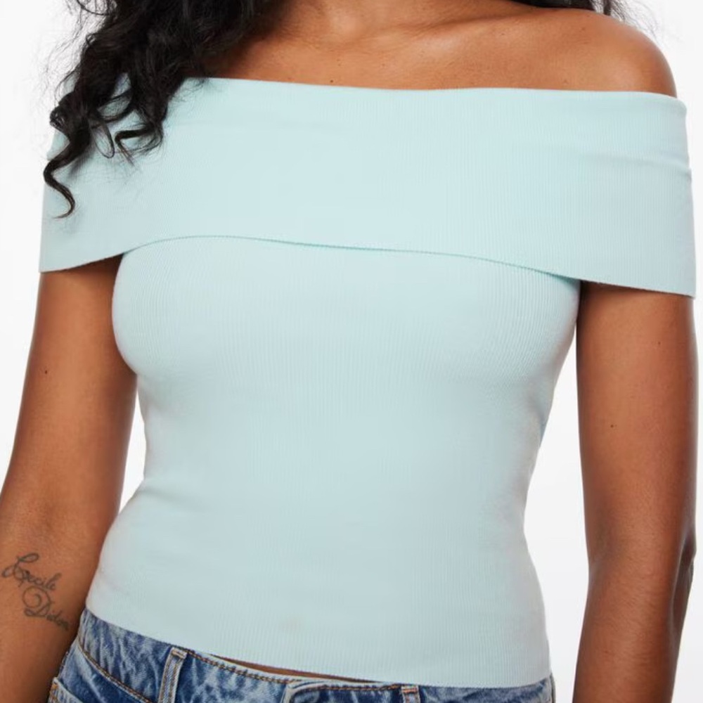 Dynamite Blue Fold Over Off Shoulder Top Women’s Size M